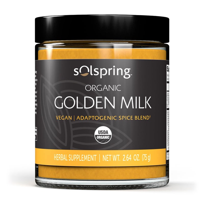 Dr. Mercola Solspring Organic Golden Milk Herbal Supplement, 2.64 Oz. (75 g), Vegan Spice Blend with Turmeric & Ginger, Non GMO, Gluten Free, Soy Free, USDA Organic - Image 1